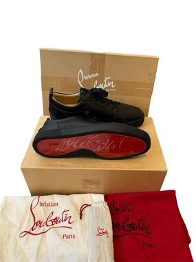 Authentic Christian Louboutin Men's Black Sneakers with Signature Red Sole